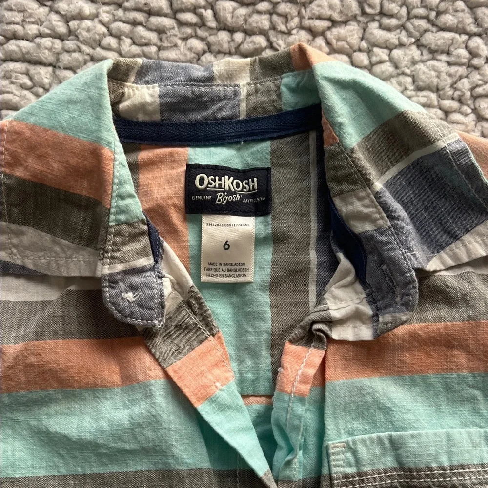 OshKosh B'gosh Kids Striped Button-Down Shirt - Blue, Green, Orange